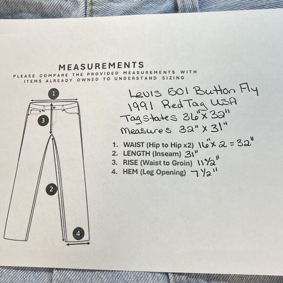 Vintage 501 Levis Jeans Denim Men’s 32”x31” Button Fly USA 1991 Light Wash - Picture 2 of 12